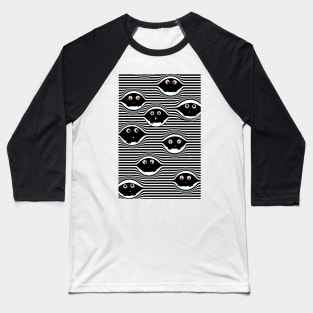 Small cute monsters peek out from the striped black and white pattern Baseball T-Shirt